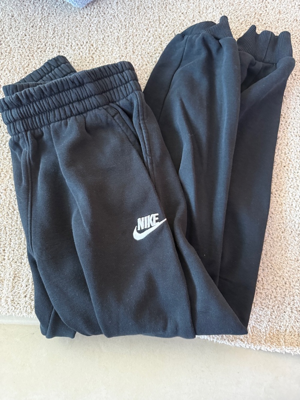 Nike Black Kids Jogger Sweatpants with White Swoosh